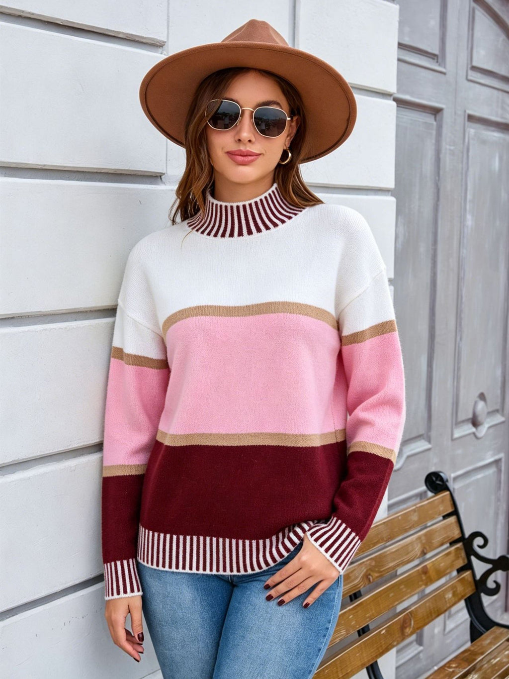 Colorblock Turtleneck Sweater