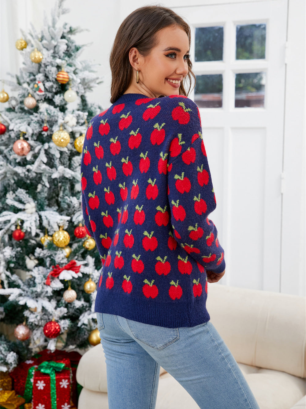 Festive Apple Knit Sweater