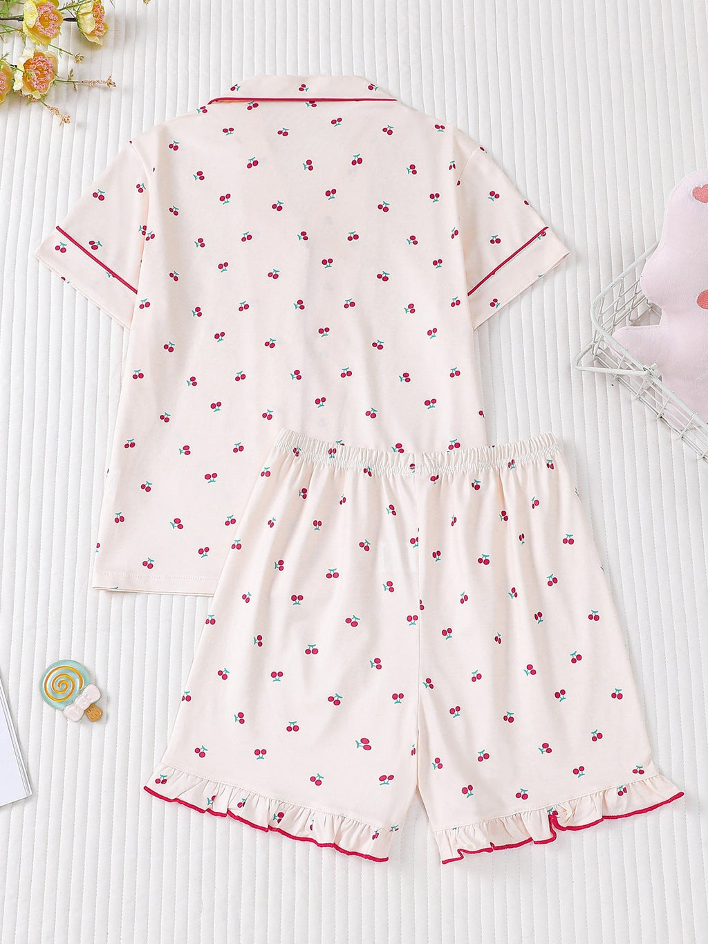 Girls Cherry Print Pajama Set