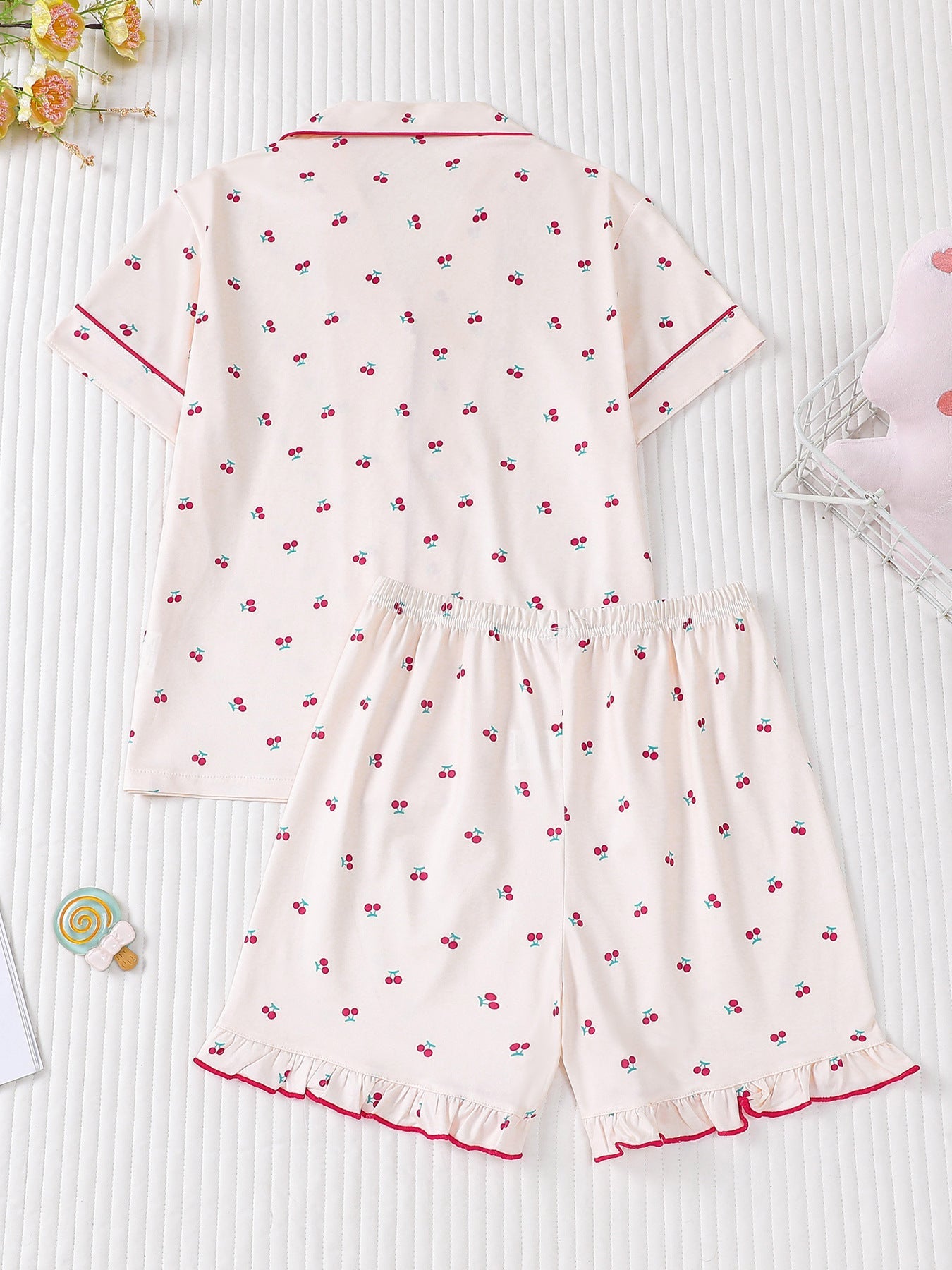 Girls Cherry Print Pajama Set