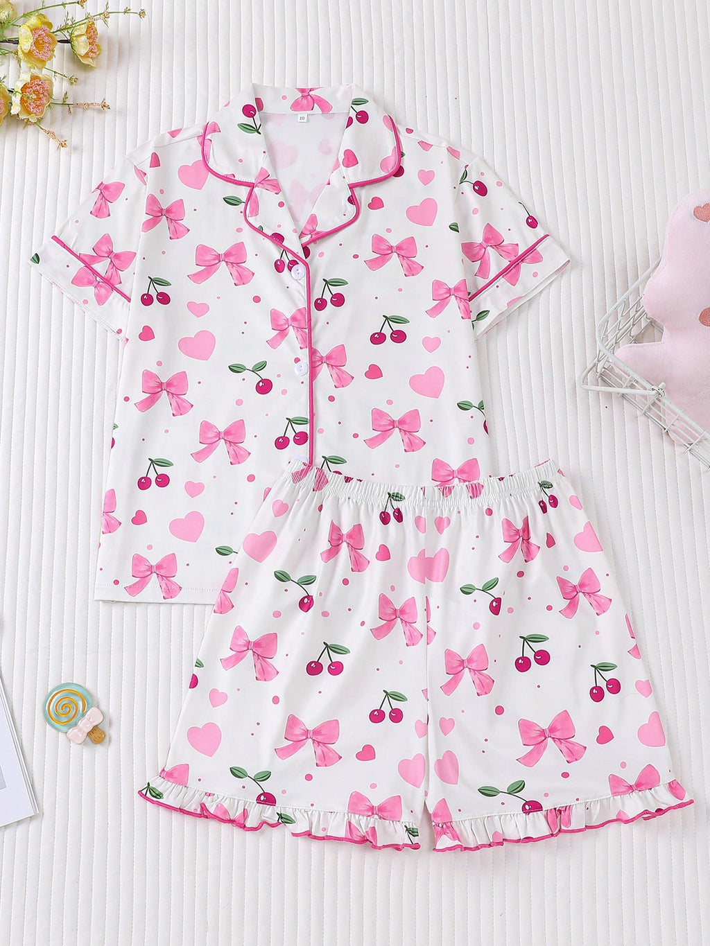 Girls Cherry Bow Pajama Set