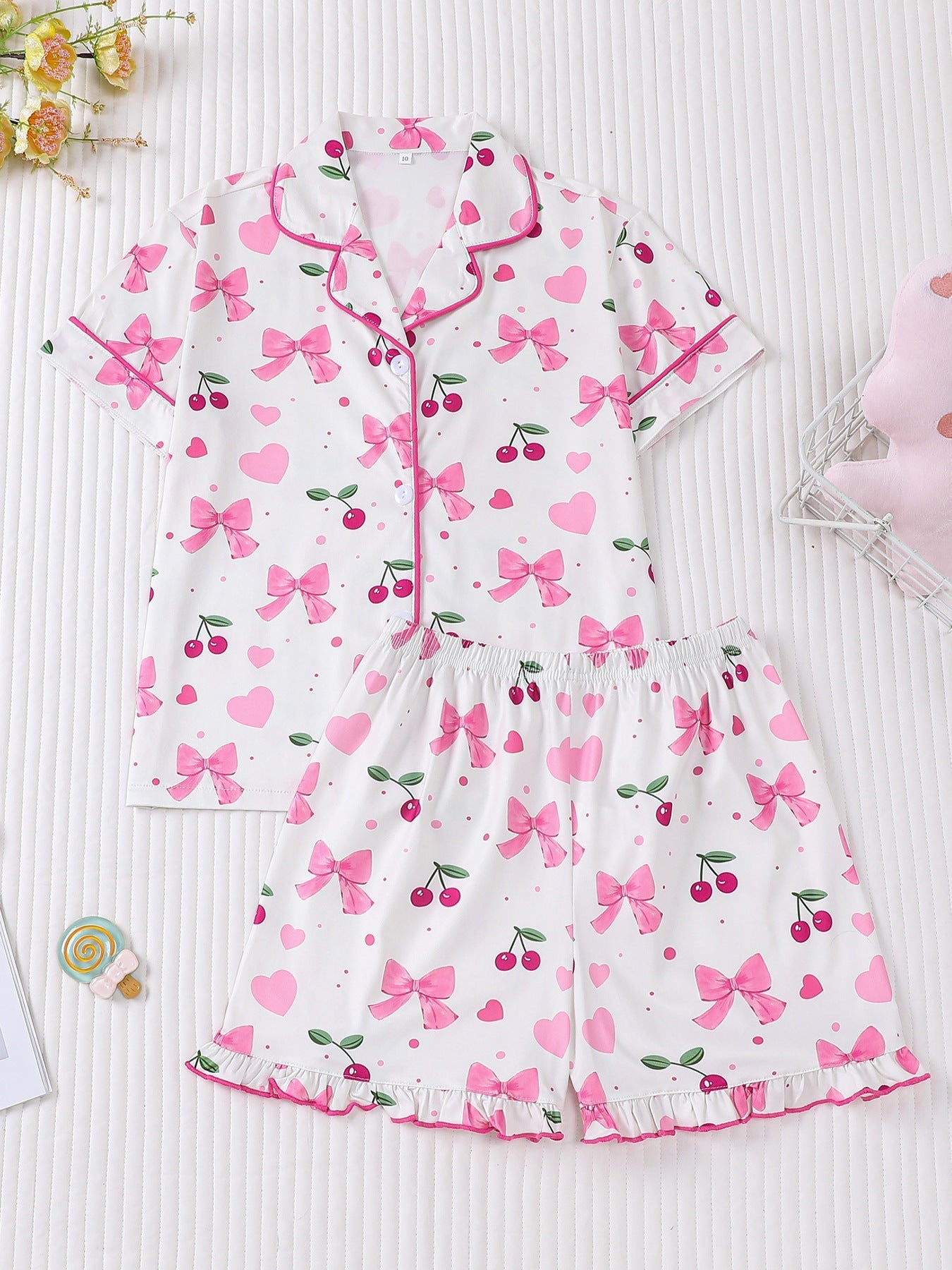 Girls Cherry Bow Pajama Set