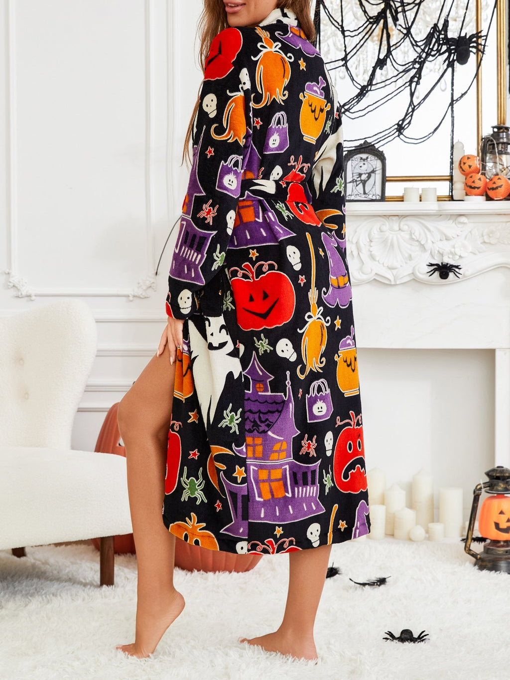 Halloween Ghost & Pumpkin Plush Lounge Robe