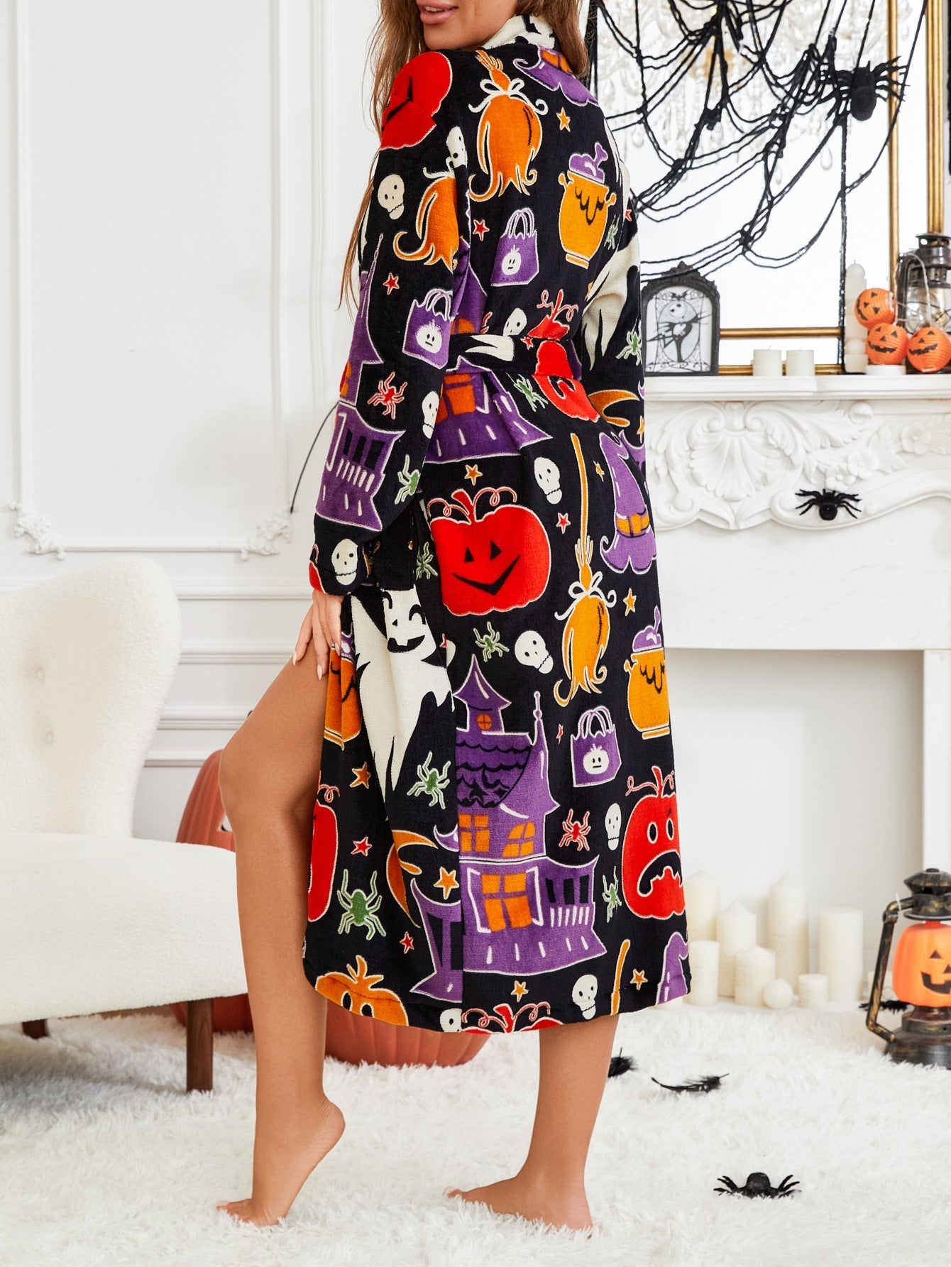 Halloween Ghost & Pumpkin Plush Lounge Robe