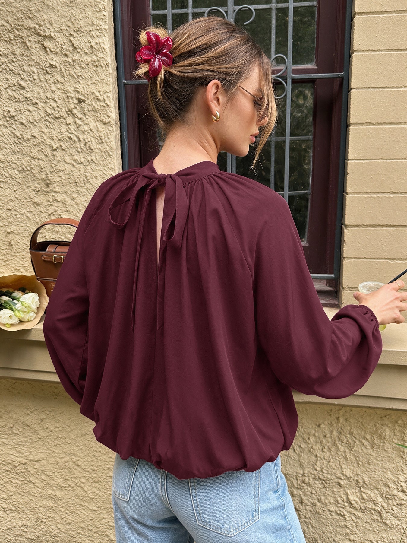 Tie-Back Balloon Hem Blouse