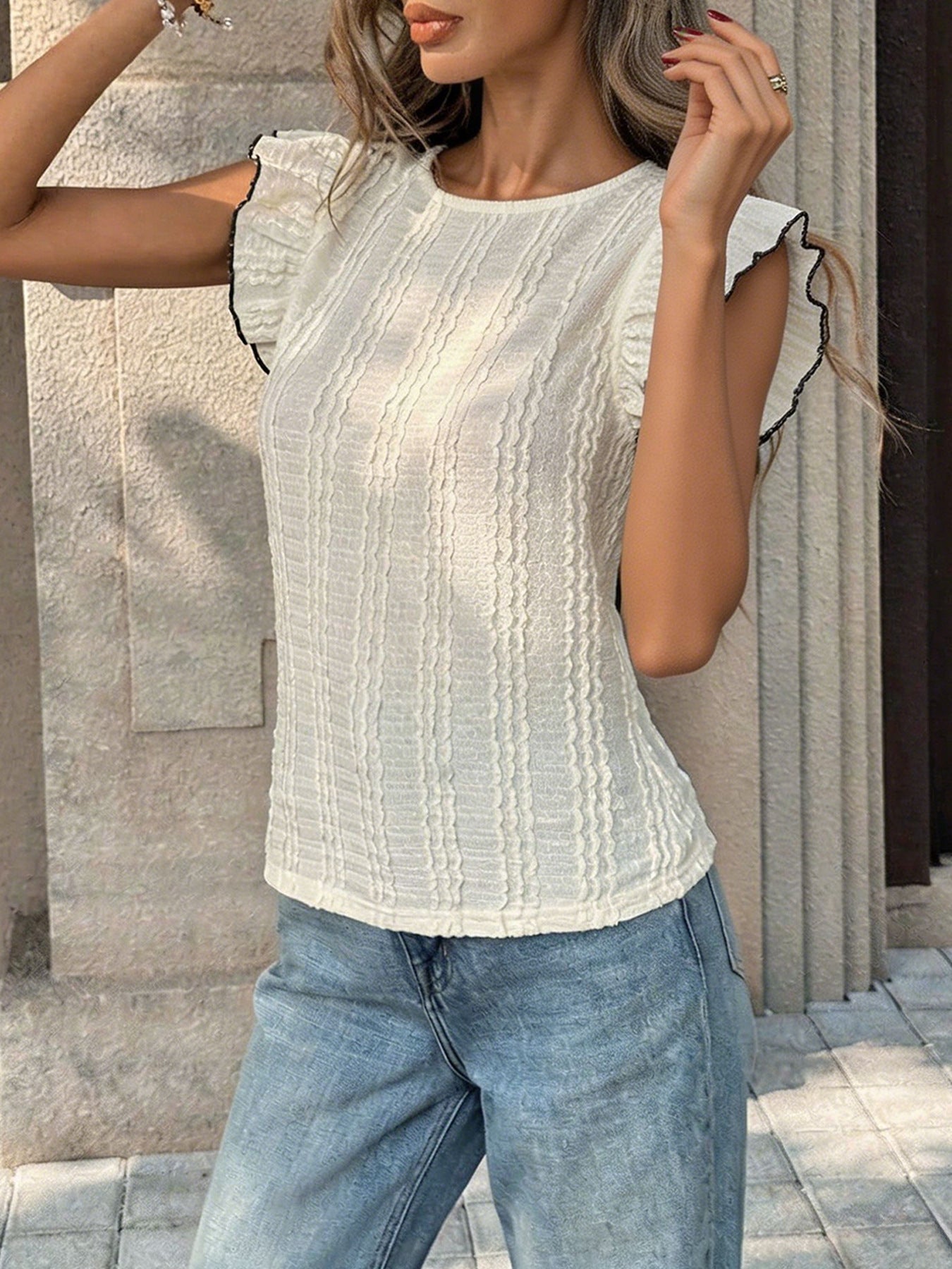 Lace Textured Bow Back Top