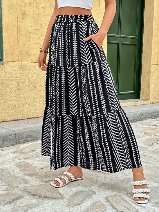 Patterned Tiered Maxi Skirt