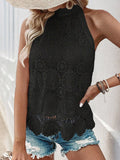 Open Lace Halter Neck Tank Top