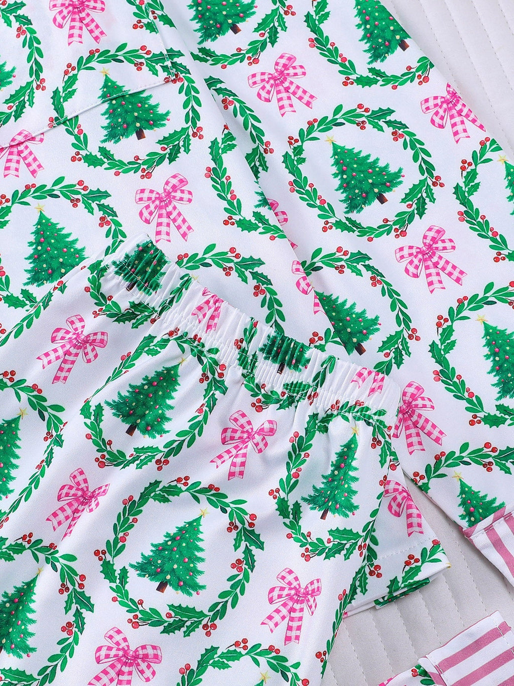 Pink Bow Christmas Trees Long Sleeve Pajama Set