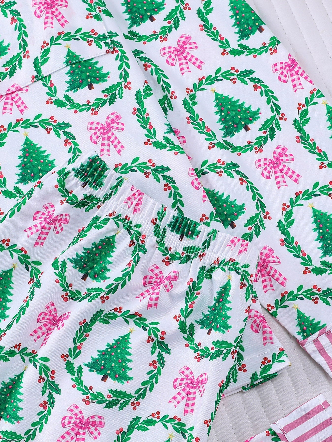 Pink Bow Christmas Trees Long Sleeve Pajama Set