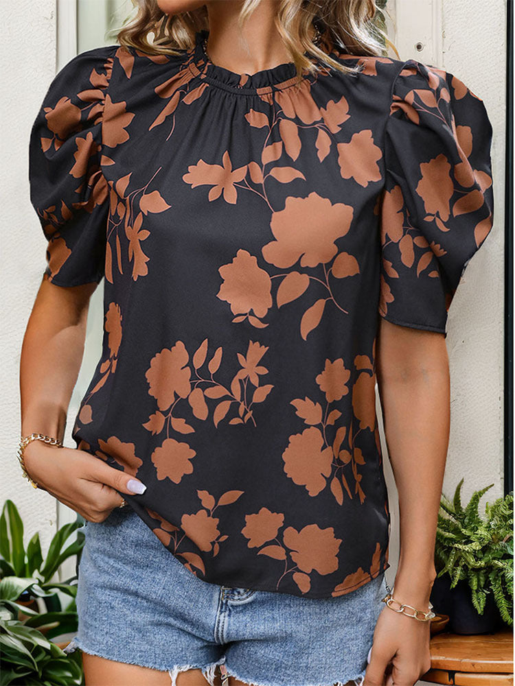 Floral Print Puff Sleeve Blouse