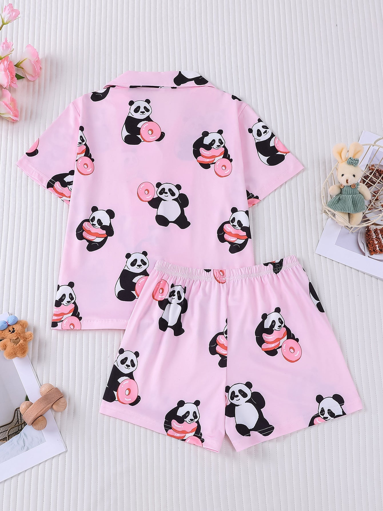 Girls Panda Donut Print Pajama Set
