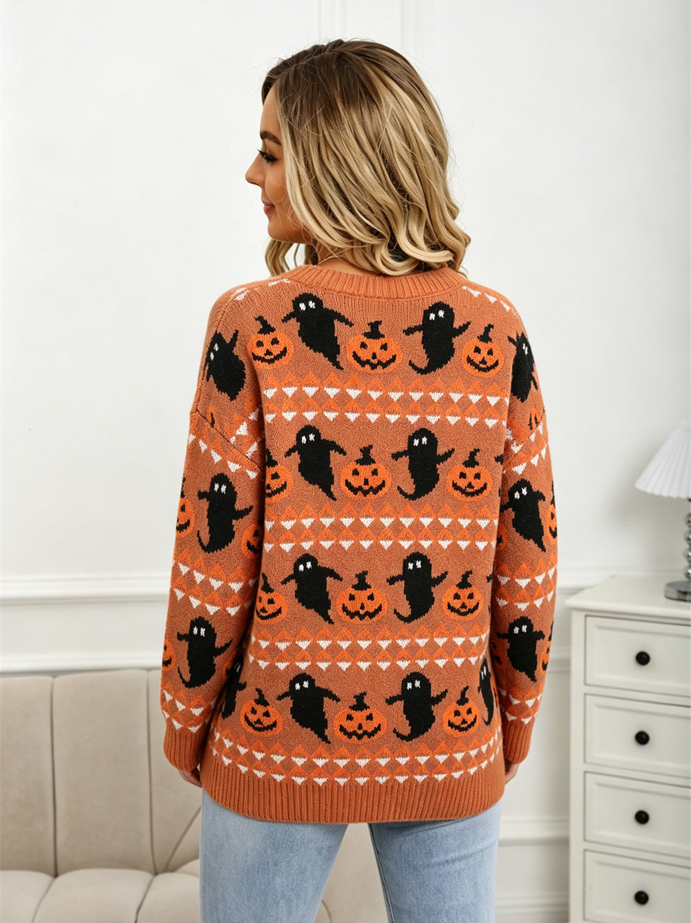 Ghost & Pumpkin Halloween Sweater