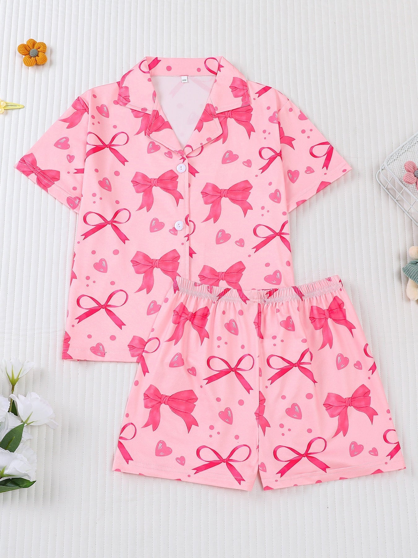 Girls Pink Bow Pajama Set