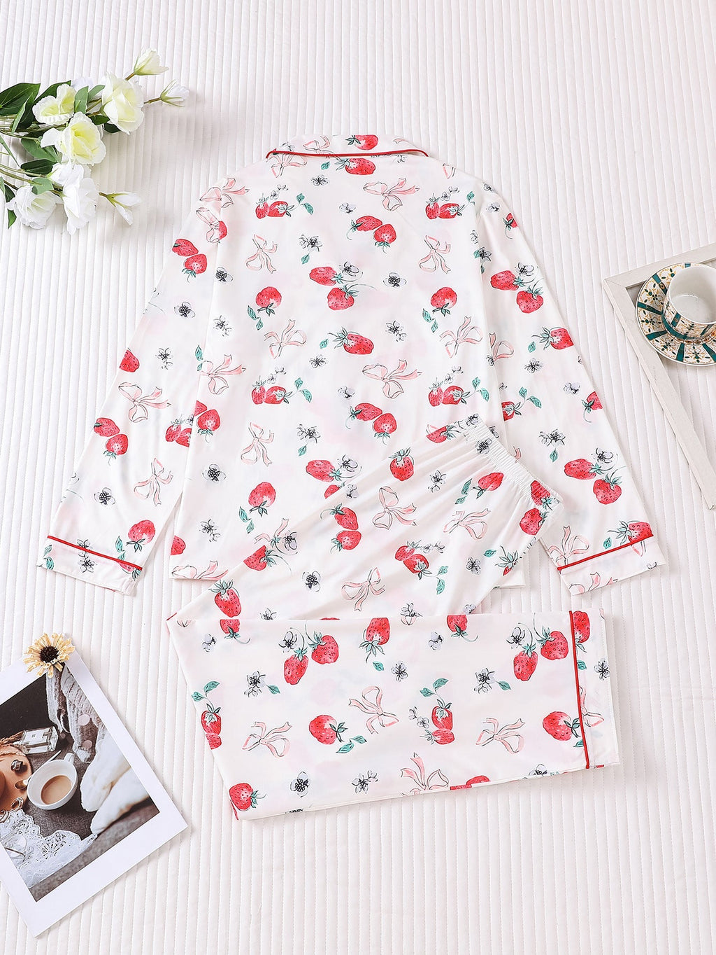 Strawberry & Bows Long Sleeve Pajama Set