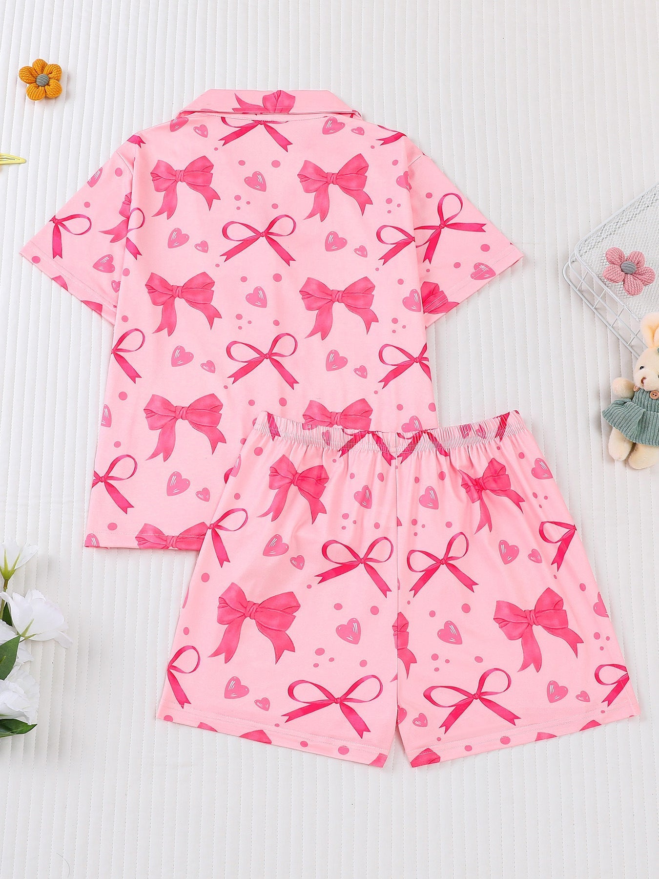 Girls Pink Bow Pajama Set