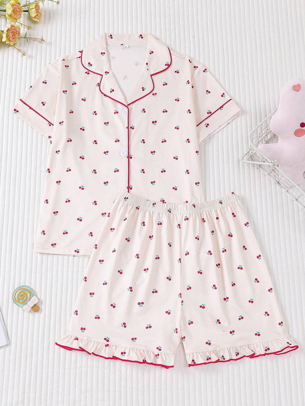Girls Cherry Print Pajama Set