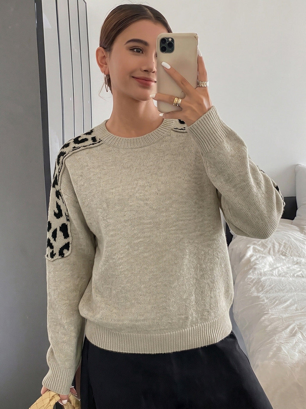 Leopard Shoulder Detail Knit Sweater