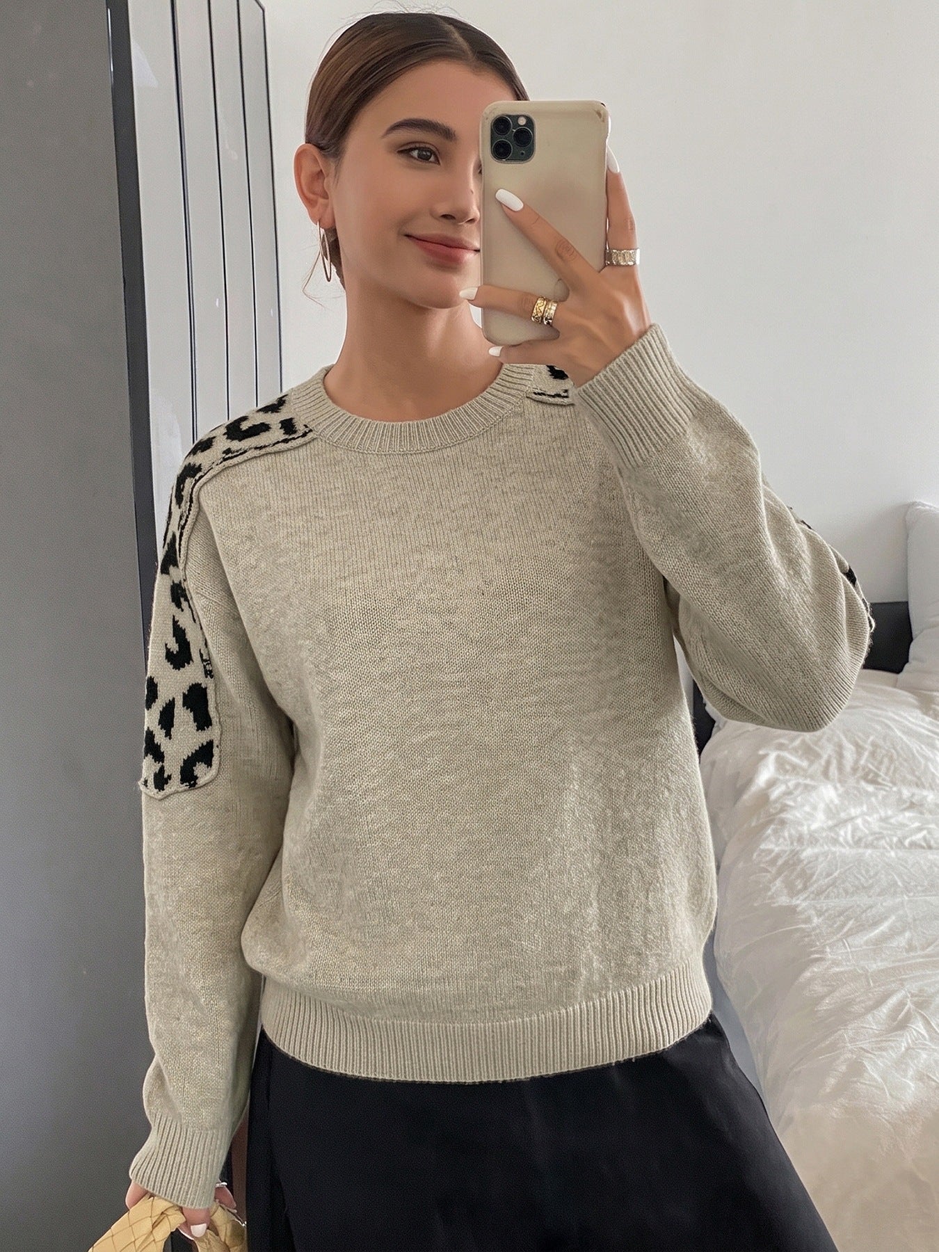 Leopard Shoulder Detail Knit Sweater