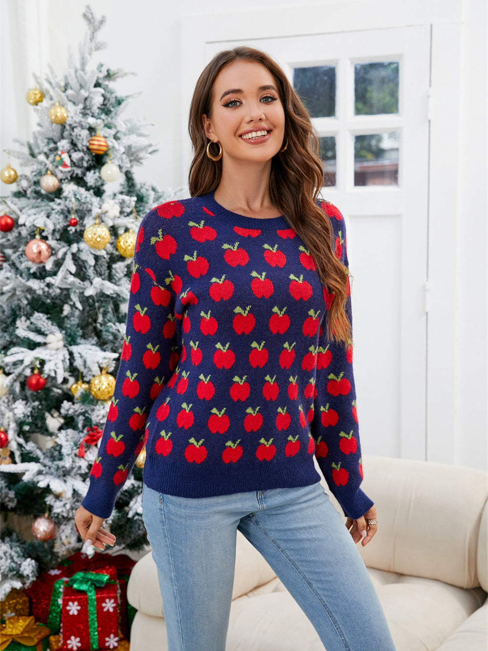 Festive Apple Knit Sweater