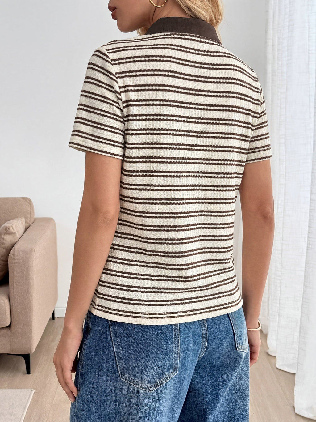 Striped Contrast Collar Knit Top