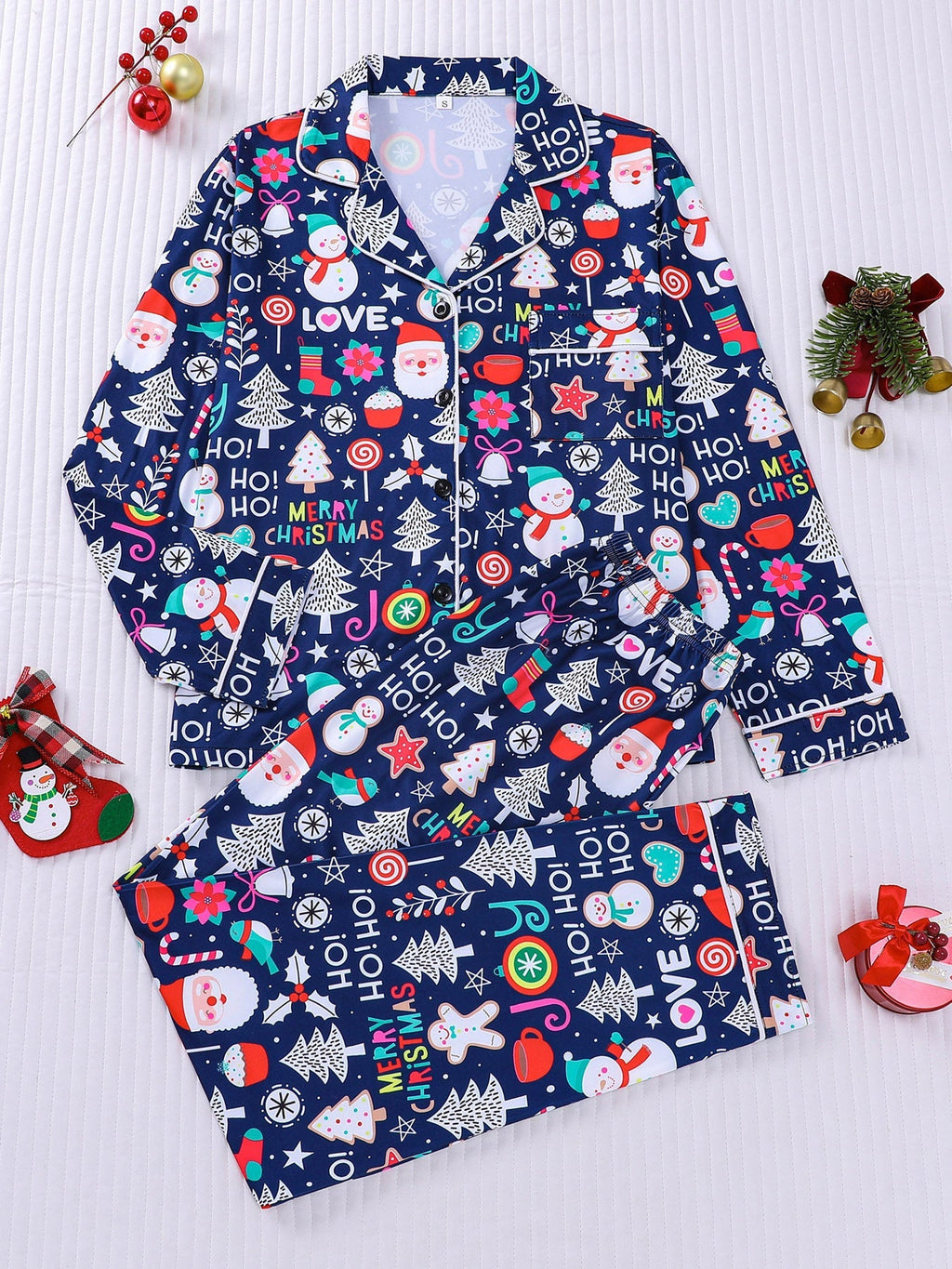 Merry Christmas Icons Long Sleeve Pajama Set