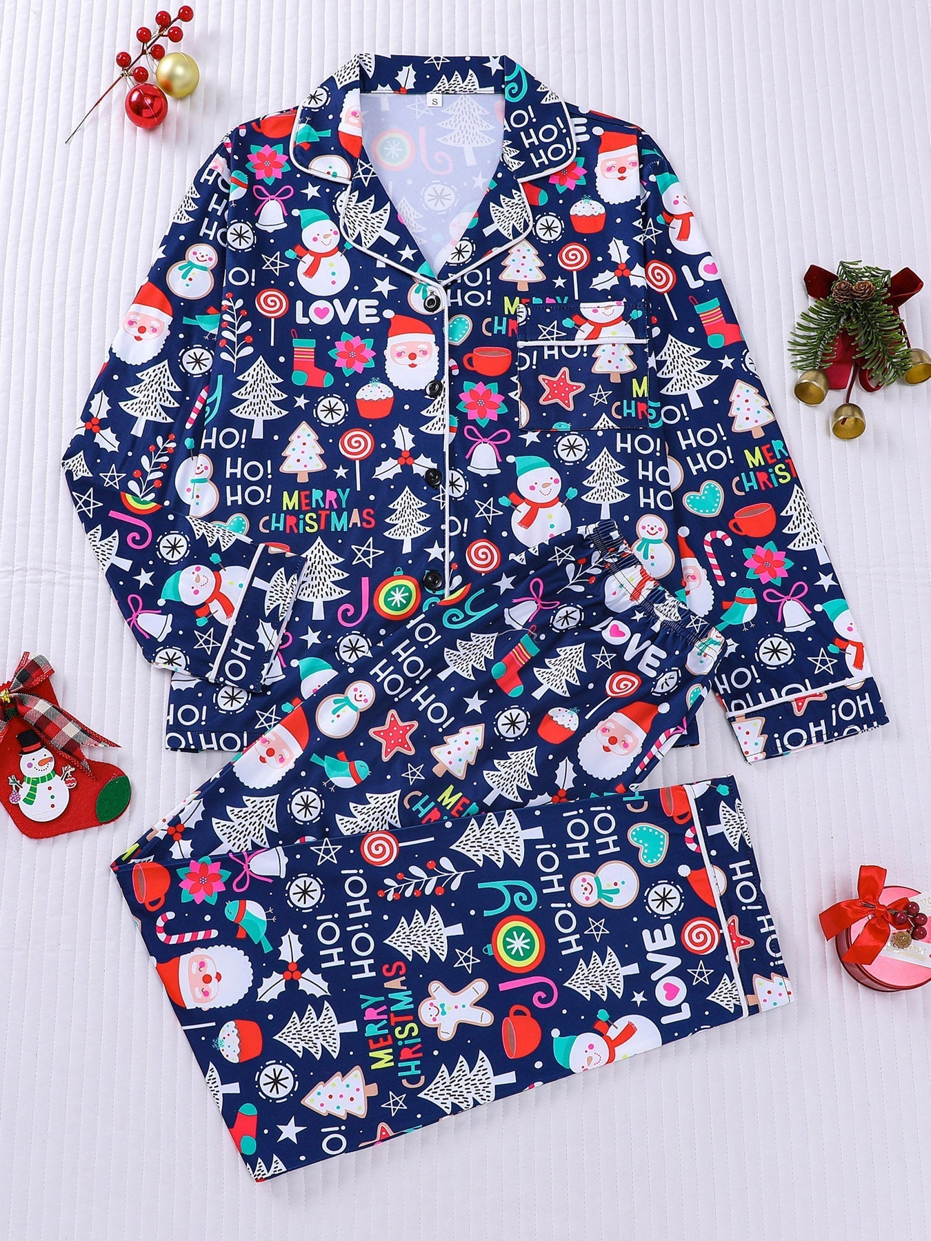 Merry Christmas Icons Long Sleeve Pajama Set