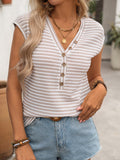 Striped Knit Button Detail Sleeveless Top