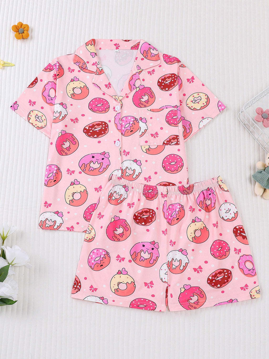 Girls Donut Print Pajama Set