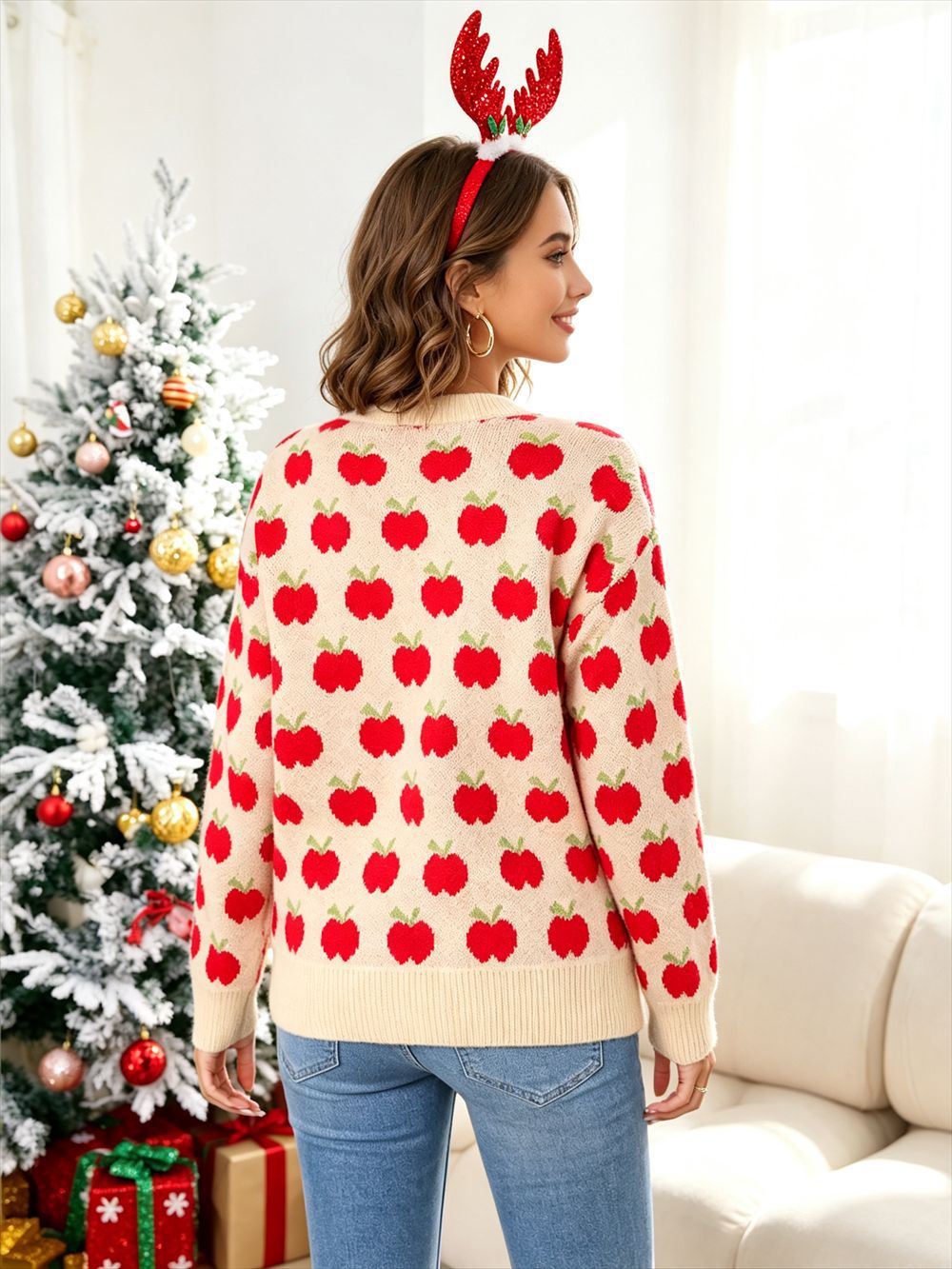 Festive Apple Knit Sweater