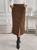 Corduroy Front Slit Midi Skirt