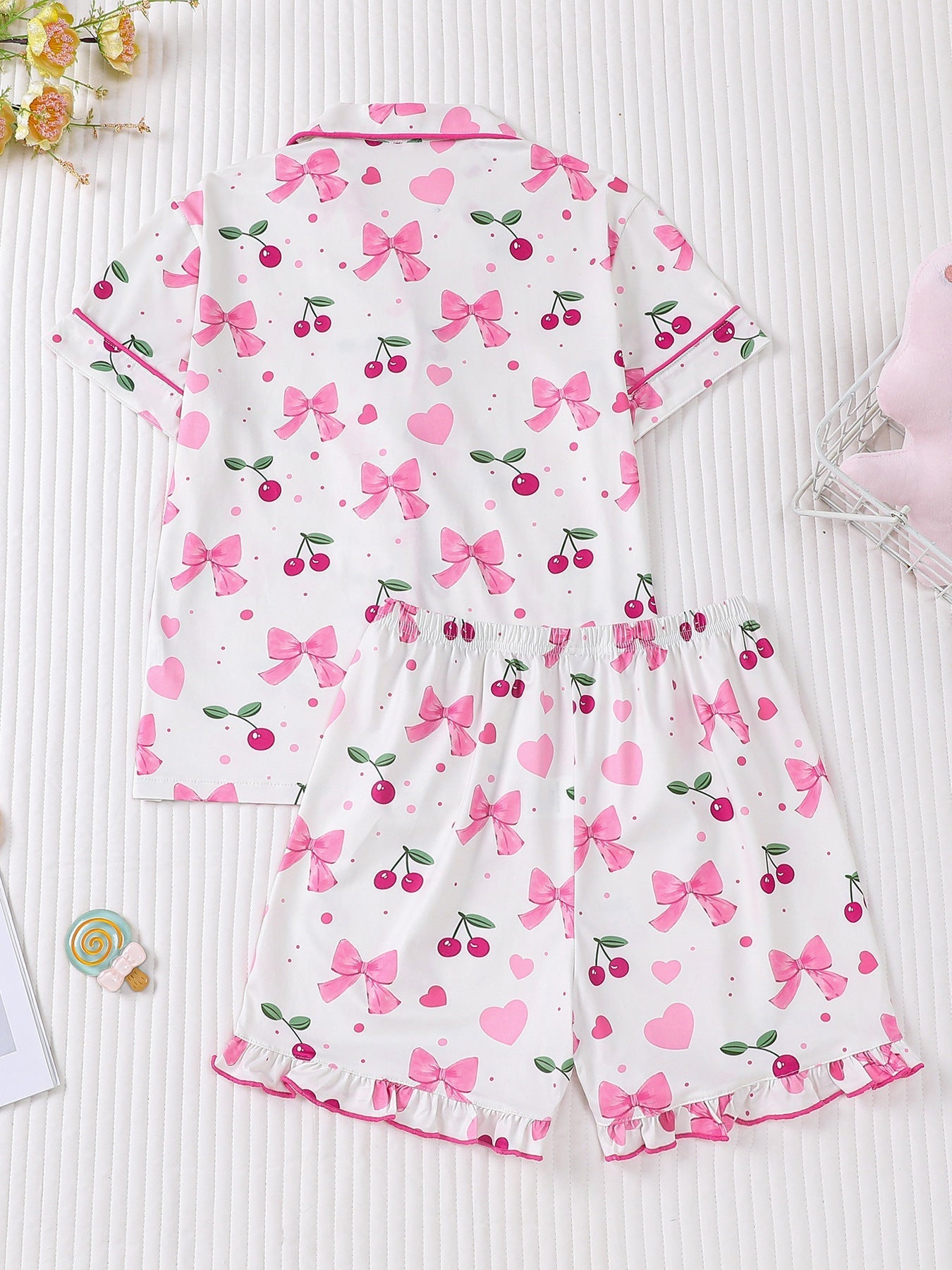 Girls Cherry Bow Pajama Set