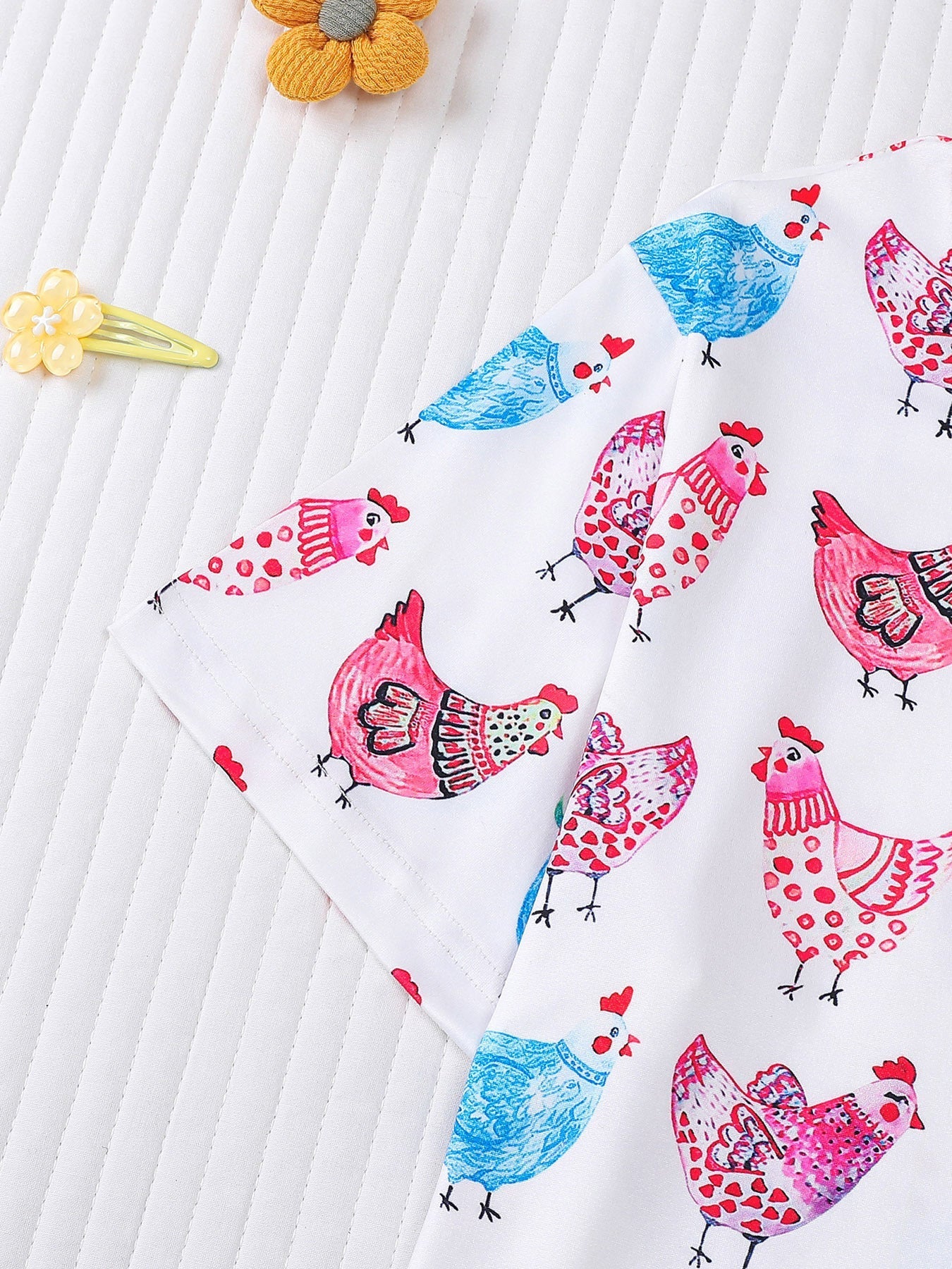 Girls Patterned Chicken Pajama Set