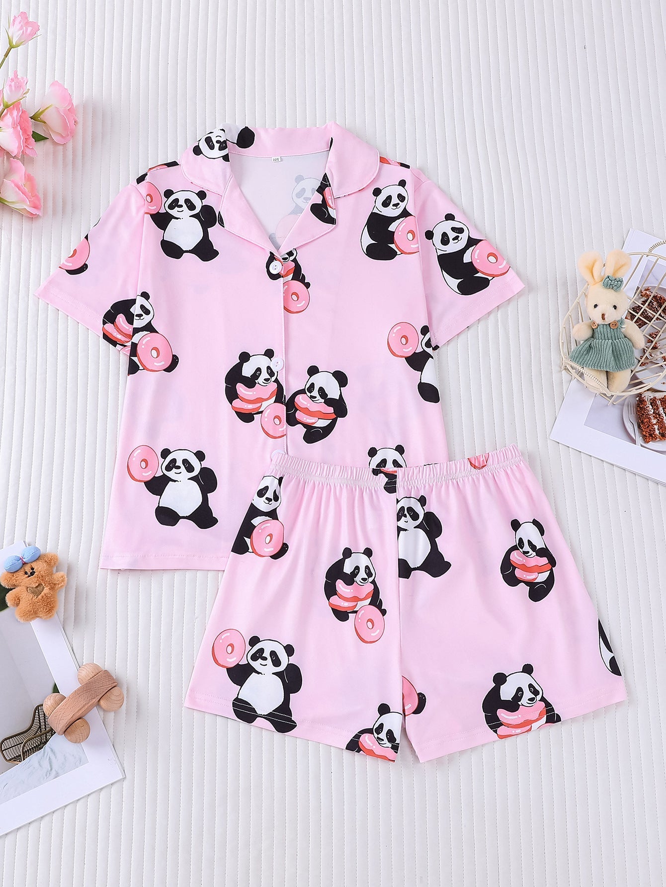 Girls Panda Donut Print Pajama Set
