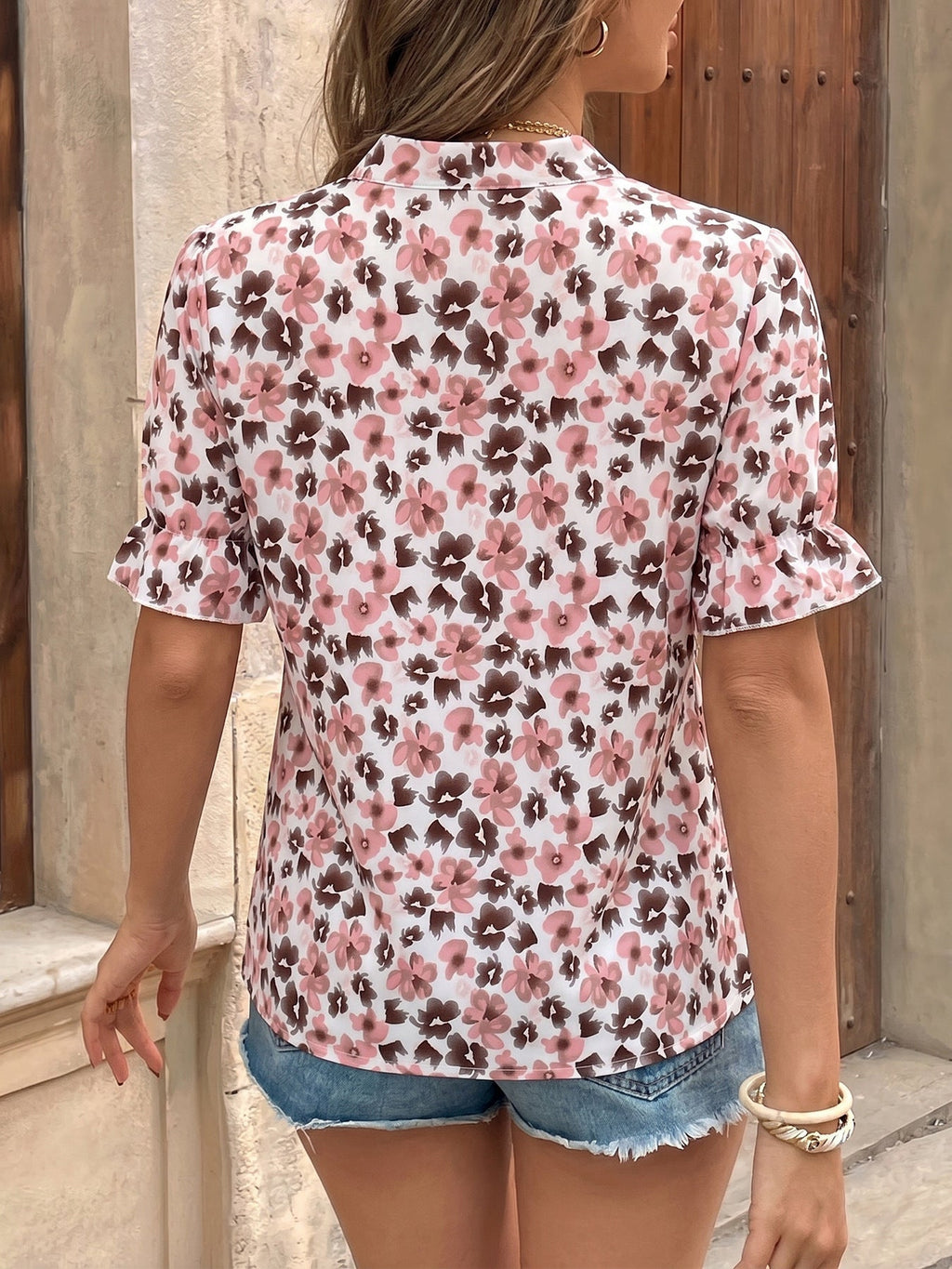 Blush Bloom Tie Neck Floral Blouse