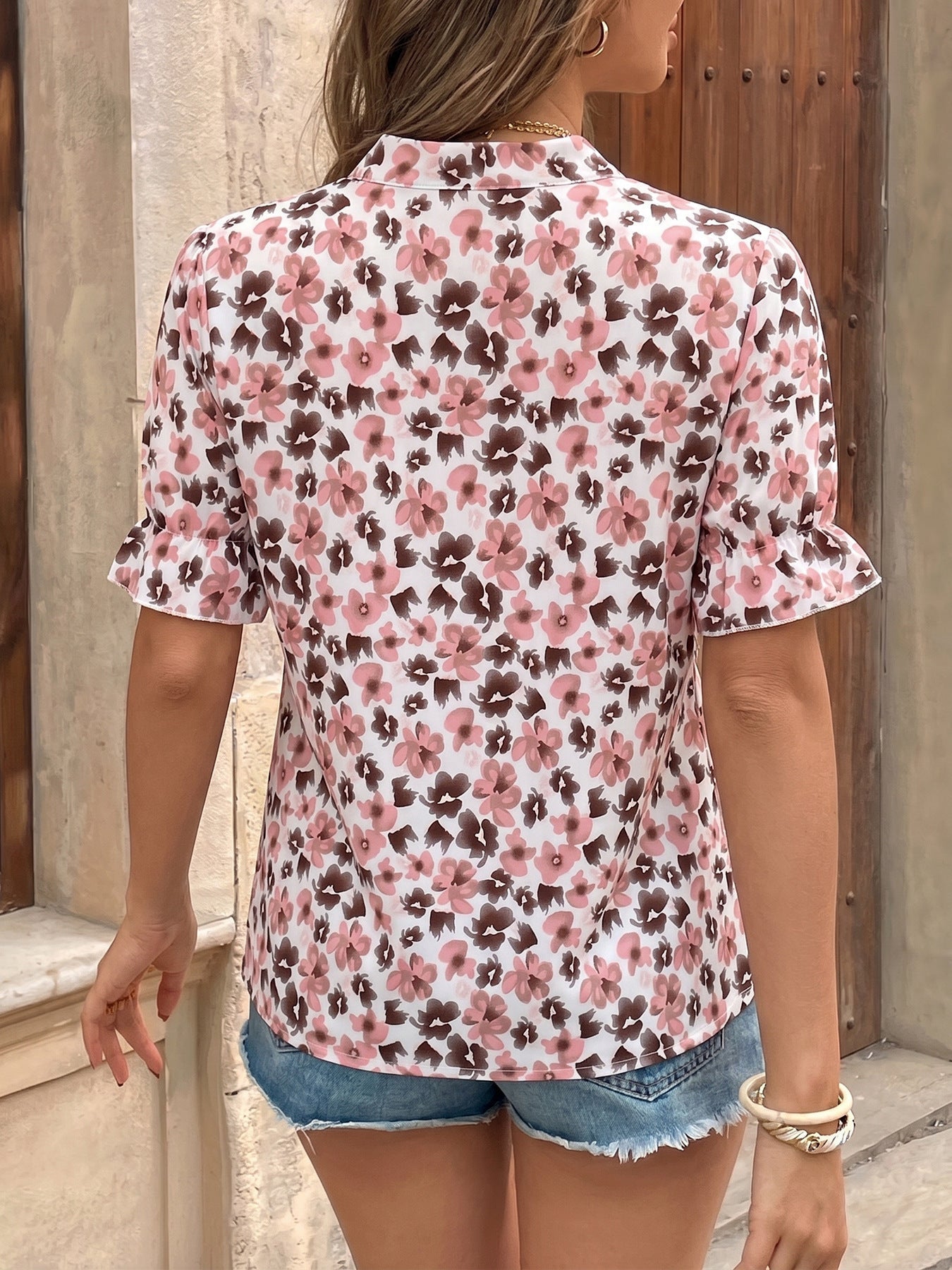 Blush Bloom Tie Neck Floral Blouse