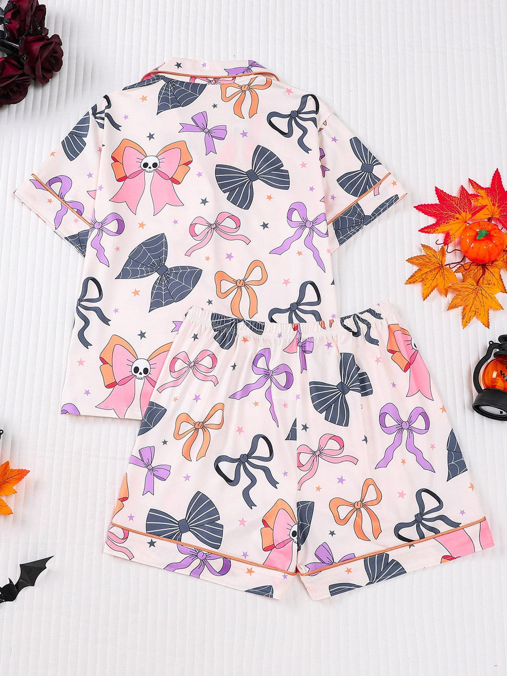 Girls Halloween Bow Print Pajama Set
