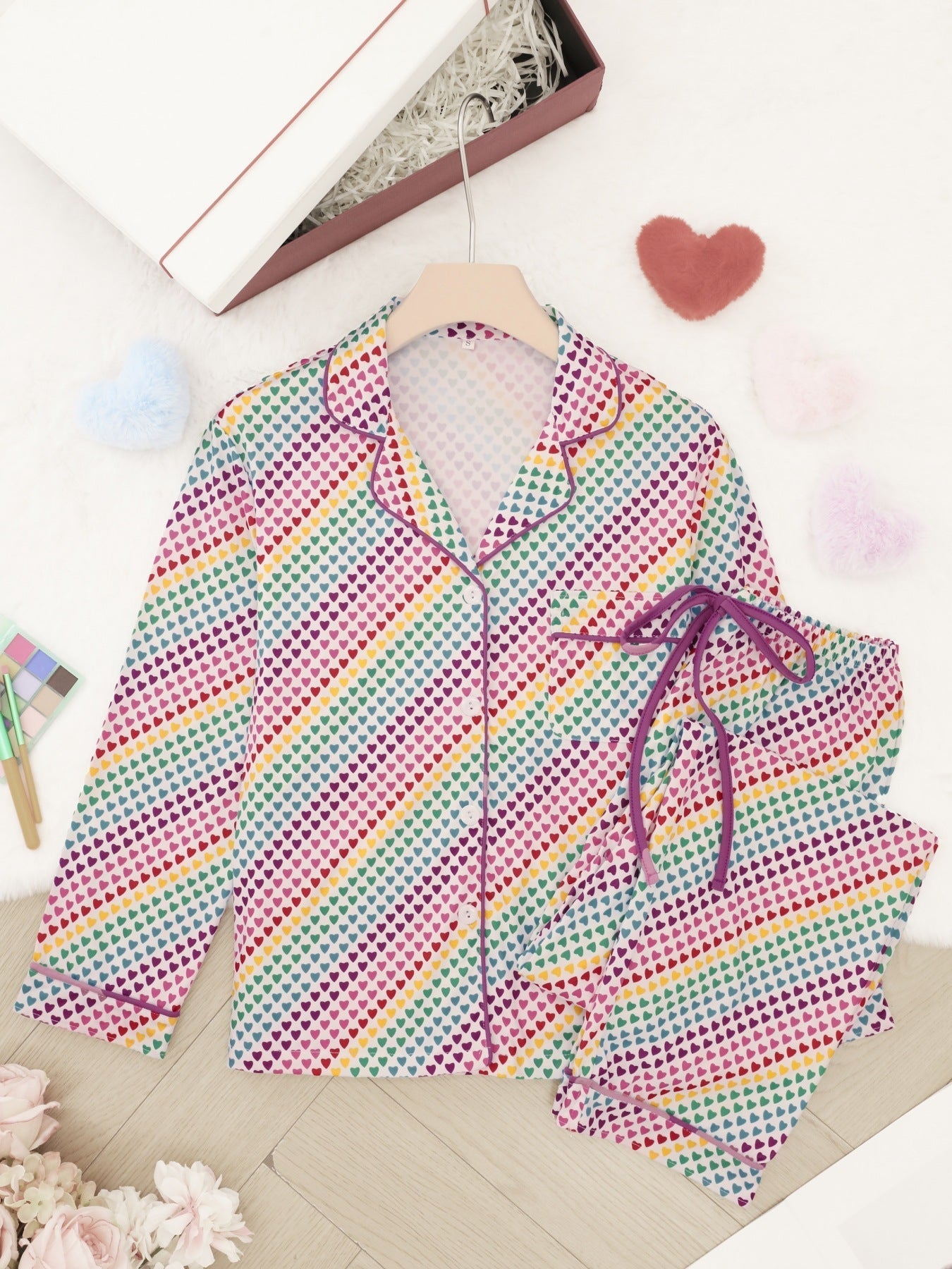 Rainbow Hearts Long Sleeve Pajama Set