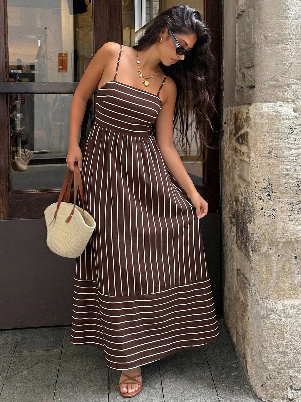 Striped Smocked Back Maxi Dress
