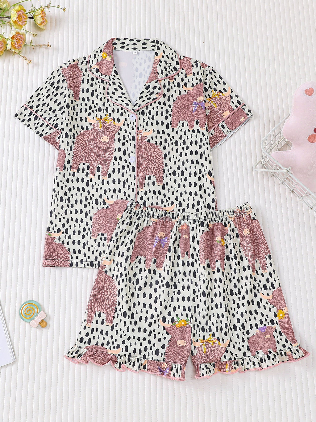 Girls Cow Print Pajama Set