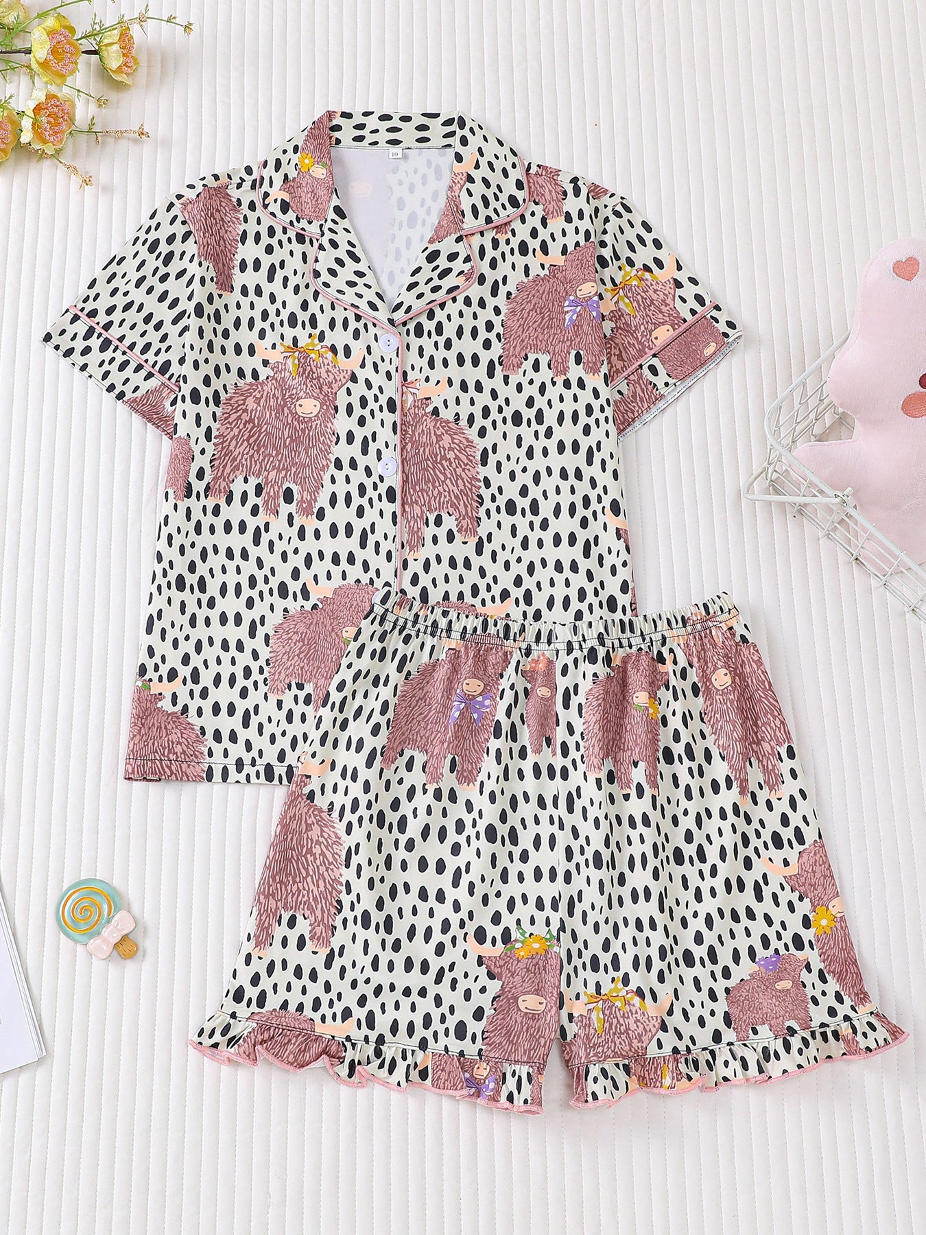 Girls Cow Print Pajama Set