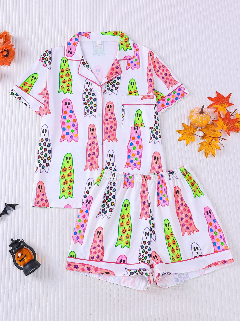 Colorful Ghost Halloween Pajama Set