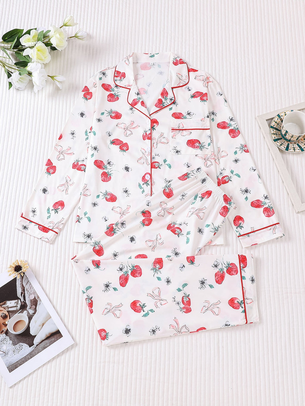 Strawberry & Bows Long Sleeve Pajama Set