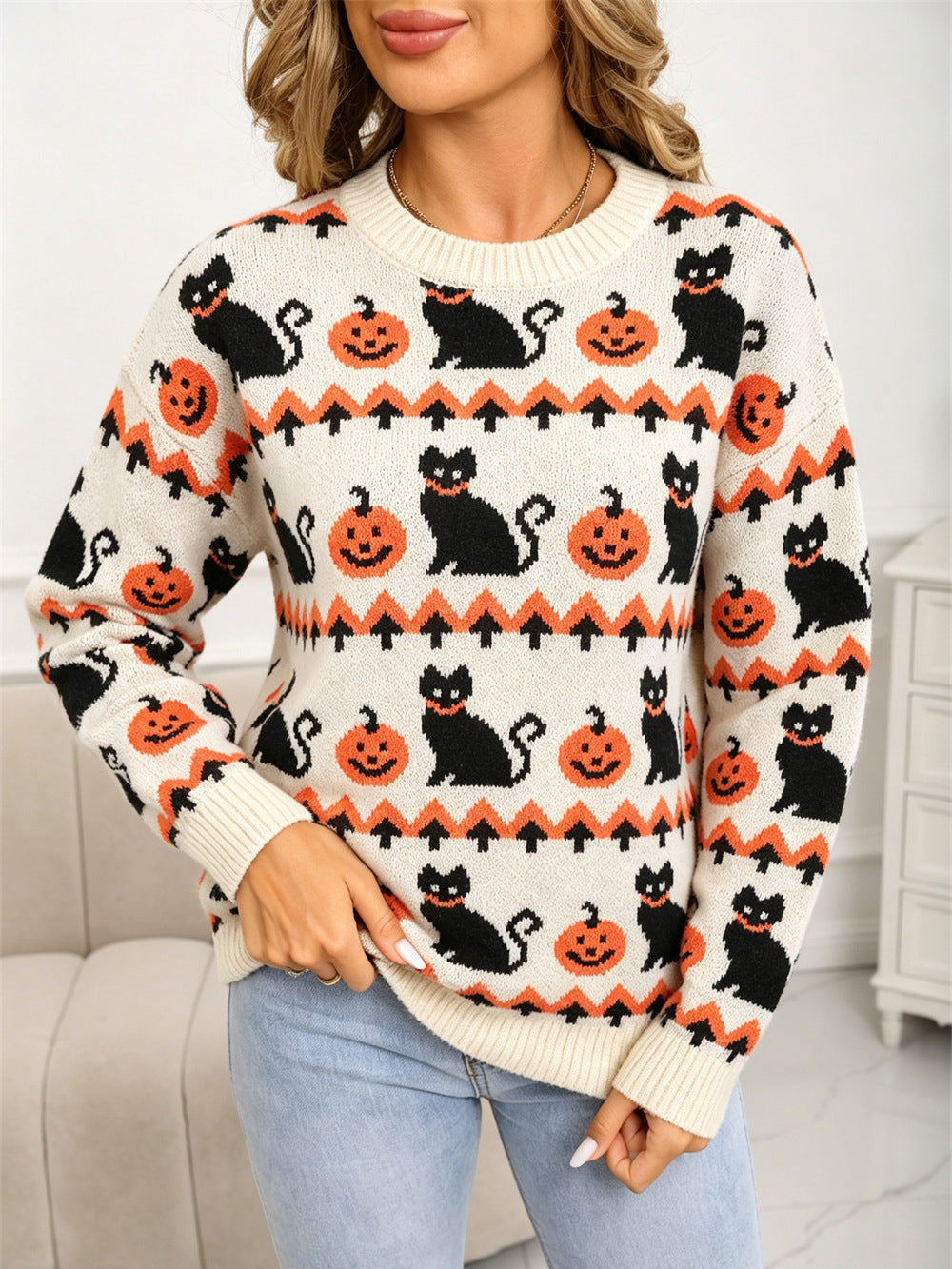 Black Cat Pumpkin Halloween Sweater