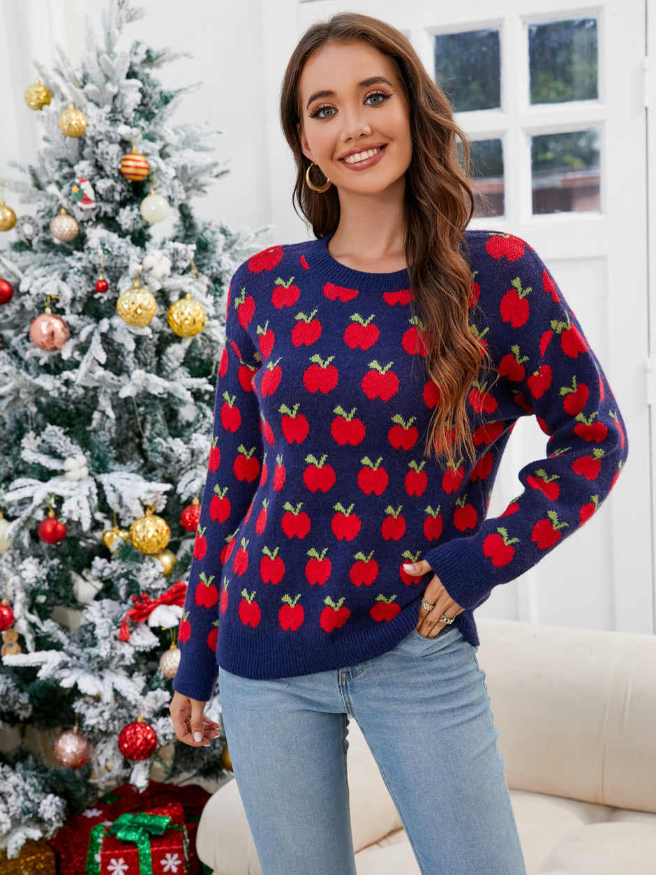 Festive Apple Knit Sweater