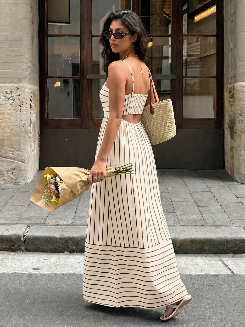 Striped Smocked Back Maxi Dress