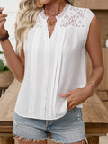 White Lace Yoke Sleeveless Blouse