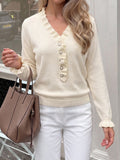 Ruffle Trim Button Detail Sweater