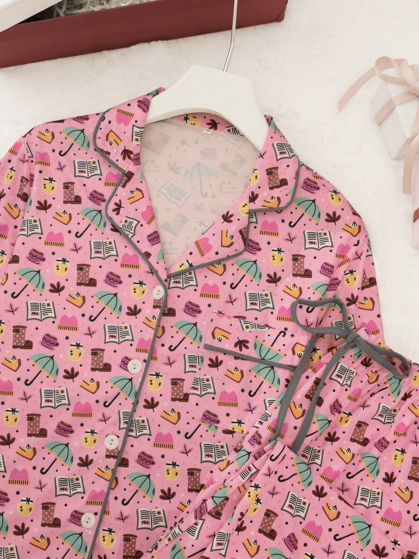 Cozy Autumn Icons Long Sleeve Pajama Set
