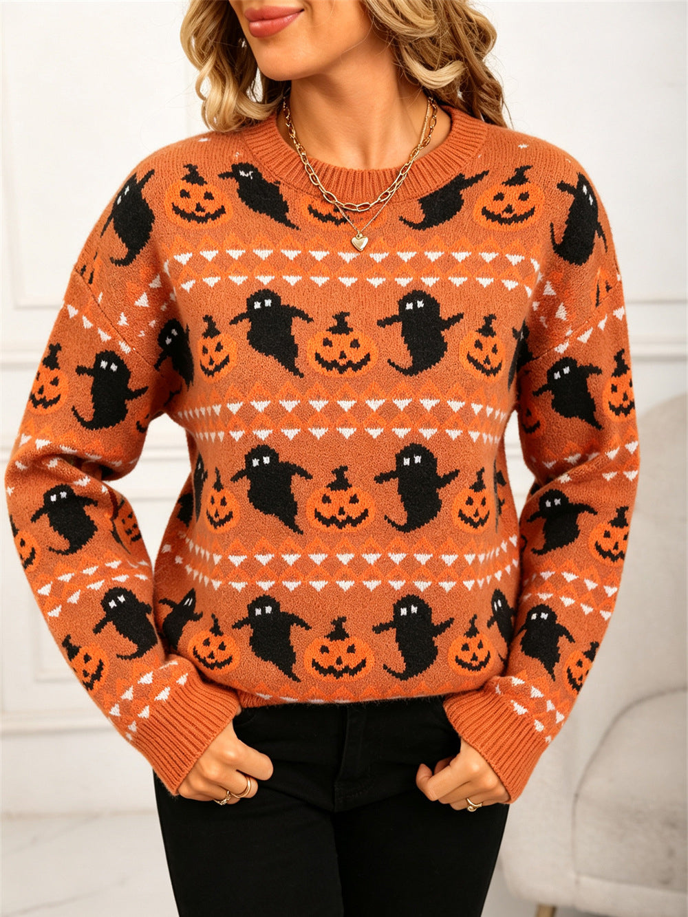Ghost & Pumpkin Halloween Sweater